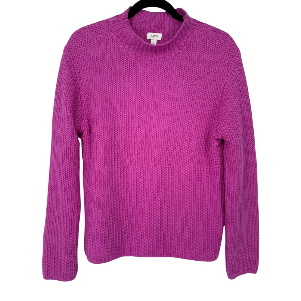 NWT J.Crew Womens Mock Neck Cotton Blend Sweater Fuschia Pink CP350 Size Large